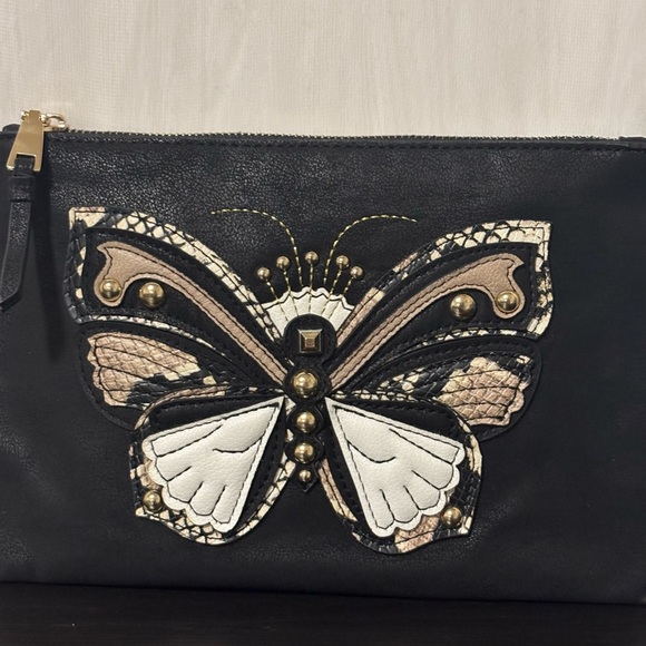 INC International Concepts Black Faux Suede Butterfly Wristlet Clutch Like New - Picture 4 of 8